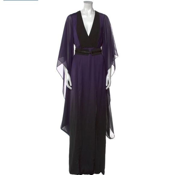 *Flaw, no belt!* HALSTON HERITAGEPlunge Neckline Long Dress w/ Tags - Picture 3 of 5